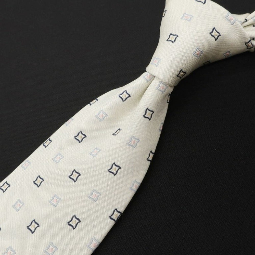 [Used] International Gallery BEAMS 3-fold small pattern silk tie, white x navy [WHT] [S/S/A/W] [Condition Rank B] ​​[Men&