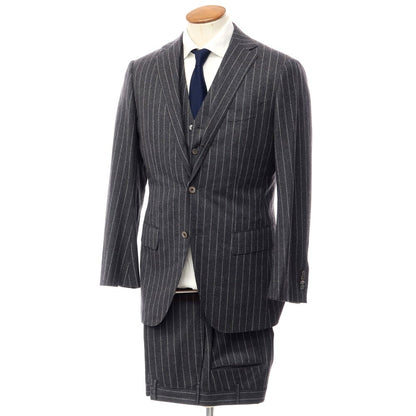 [Used] Takizawa Shigeru Wool Striped Three-Piece 3-Button Suit Dark Gray x White [Size 46 (Gilet Only 44)] [GRY] [A/W] [Condition Rank D] [Men&