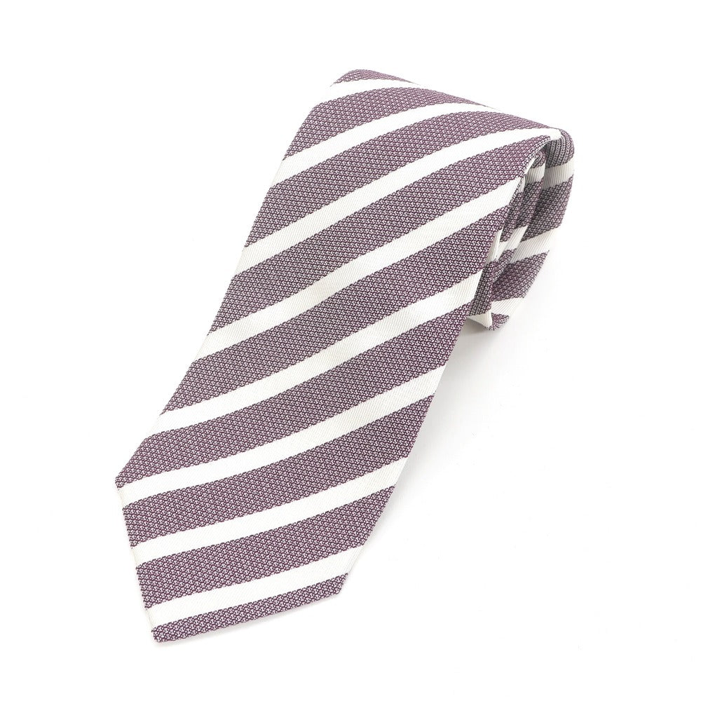 [New] Stefano Bigi 3-fold silk striped tie Bordeaux x white [RED] [S/S/A/W] [Condition rank N] [Men&