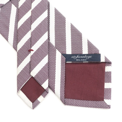 [New] Stefano Bigi 3-fold silk striped tie Bordeaux x white [RED] [S/S/A/W] [Condition rank N] [Men&