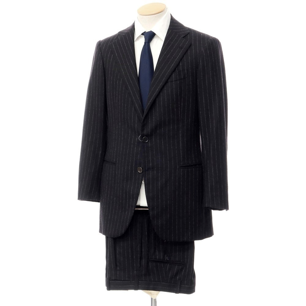 [Used] La vera Sartoria Napoletana Wool Cashmere Chalk Stripe 3 Button Suit Black x Gray [Size 44] [BLK] [A/W] [Condition Rank C] [Men&