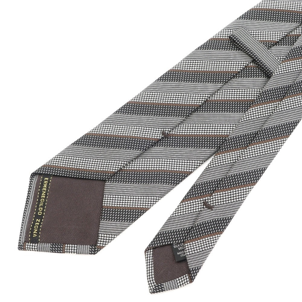 [Used] Ermenegildo Zegna Striped Tri-Fold Silk Tie Black x White [GRY] [S/S/A/W] [Condition Rank C] [Men&