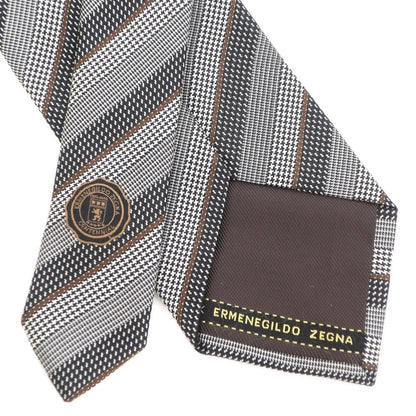 [Used] Ermenegildo Zegna Striped Tri-Fold Silk Tie Black x White [GRY] [S/S/A/W] [Condition Rank C] [Men&