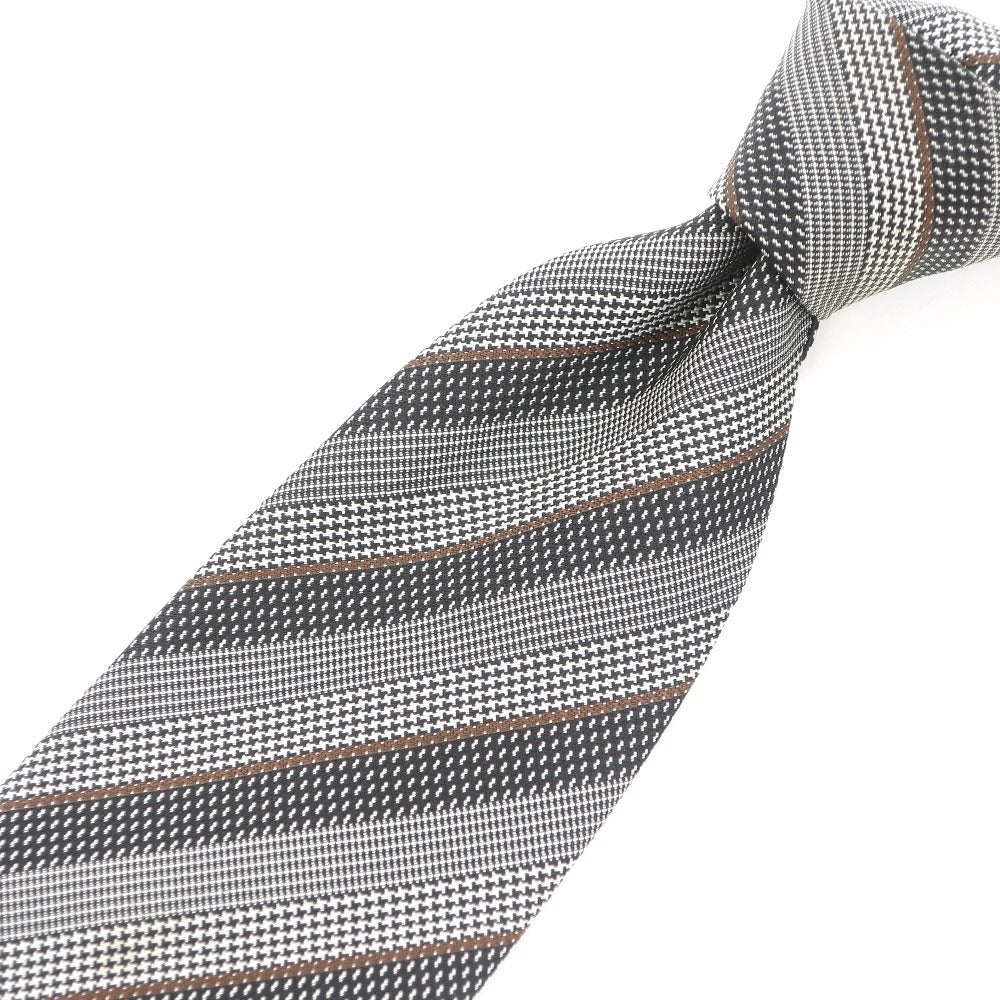 [Used] Ermenegildo Zegna Striped Tri-Fold Silk Tie Black x White [GRY] [S/S/A/W] [Condition Rank C] [Men&