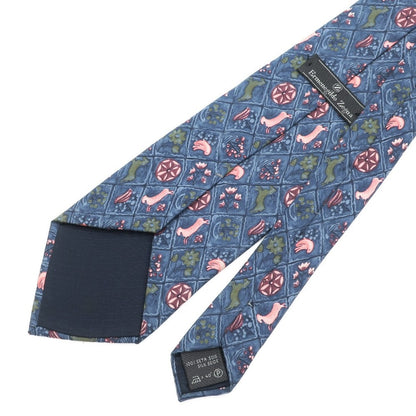 [Used] Ermenegildo Zegna Printed Tri-Fold Silk Tie Navy Blue [NVY] [S/S/A/W] [Condition Rank D] [Men&