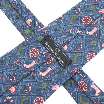 [Used] Ermenegildo Zegna Printed Tri-Fold Silk Tie Navy Blue [NVY] [S/S/A/W] [Condition Rank D] [Men&