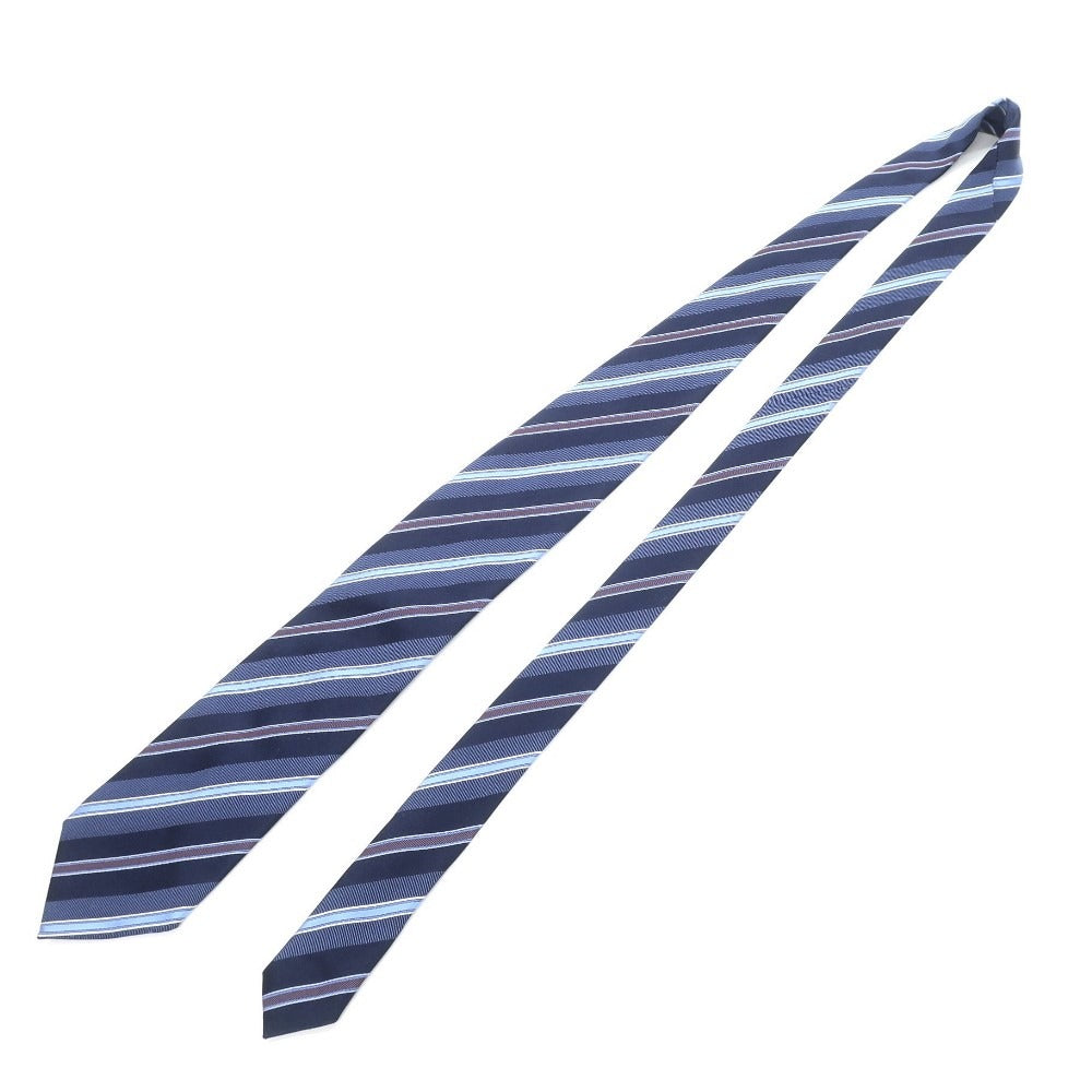 【中古】エルメネジルドゼニア Ermenegildo Zegna ストライプ 3つ折り シルク ネクタイ ネイビー【NVY】【S/S/A/W】【状態ランクB】【メンズ】【768798】