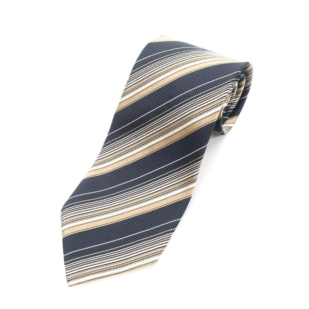 [Used] Ermenegildo Zegna Striped Tri-Fold Silk Tie Navy x Beige [NVY] [S/S/A/W] [Condition Rank B] ​​[Men&