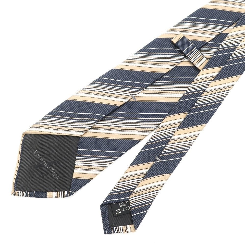 [Used] Ermenegildo Zegna Striped Tri-Fold Silk Tie Navy x Beige [NVY] [S/S/A/W] [Condition Rank B] ​​[Men&