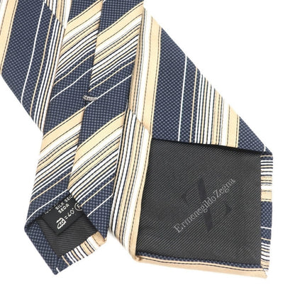 [Used] Ermenegildo Zegna Striped Tri-Fold Silk Tie Navy x Beige [NVY] [S/S/A/W] [Condition Rank B] ​​[Men&