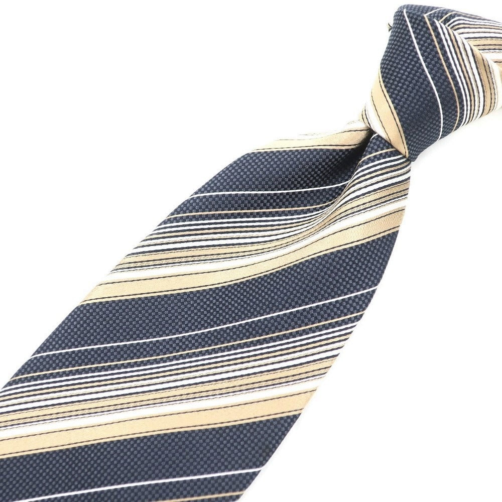 [Used] Ermenegildo Zegna Striped Tri-Fold Silk Tie Navy x Beige [NVY] [S/S/A/W] [Condition Rank B] ​​[Men&