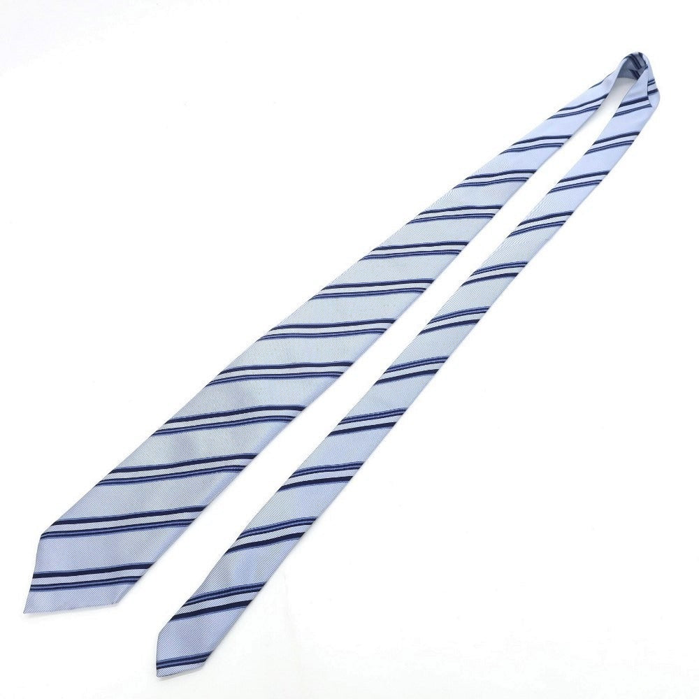 【中古】エルメネジルドゼニア Ermenegildo Zegna ストライプ 3つ折り シルク ネクタイ サックスxネイビー【BLU】【S/S/A/W】【状態ランクB】【メンズ】【768798】