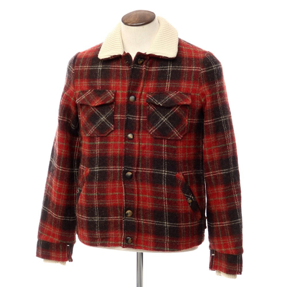 【中古】ロベルトコリーナ ROBERTO COLLINA ウール ニット チェック 中綿 ブルゾン レッドxブラック系【サイズ48】【RED】【A/W】【状態ランクB】【メンズ】【768984】 BPD
