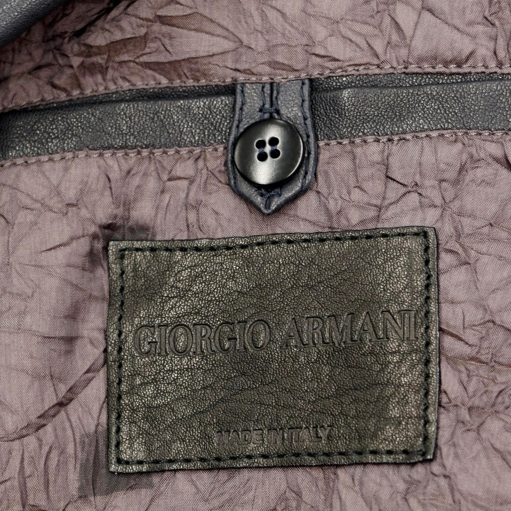 ジョルジオアルマーニ GIORGIO ARMANI ラムレザー テーラードジャケット ブラックネイビー【サイズ48】【メンズ】