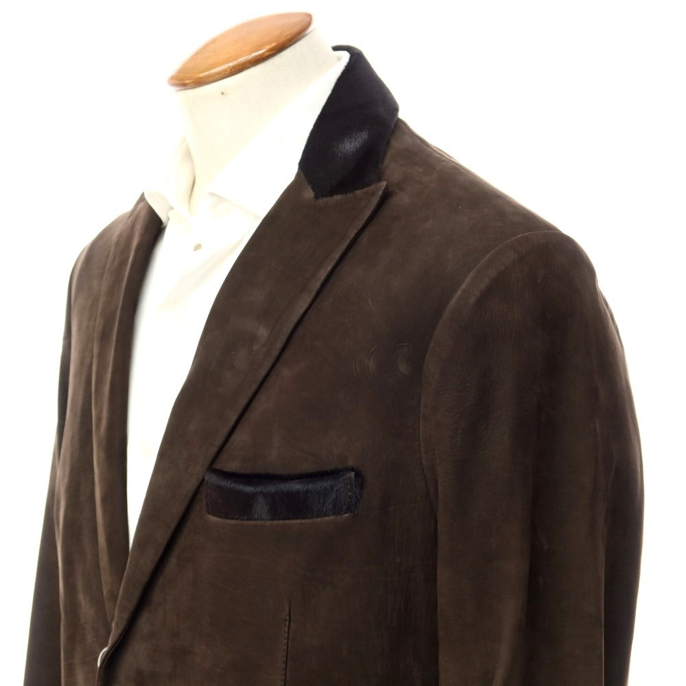 【中古】ジョルジオアルマーニ GIORGIO ARMANI カーフレザー ハラコ カジュアルジャケット ダークブラウン【サイズ48】【BRW】【A/W】【状態ランクB】【メンズ】【768977】