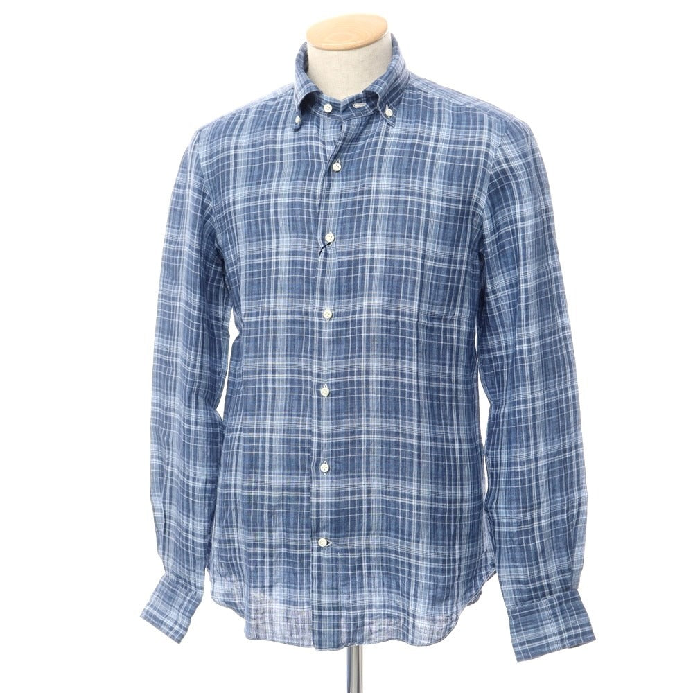 [Used] [Unused] Vincenzo di Ruggiero Linen Check BD Shirt Navy [Size 38] [NVY] [S/S] [Condition Rank S] [Men&