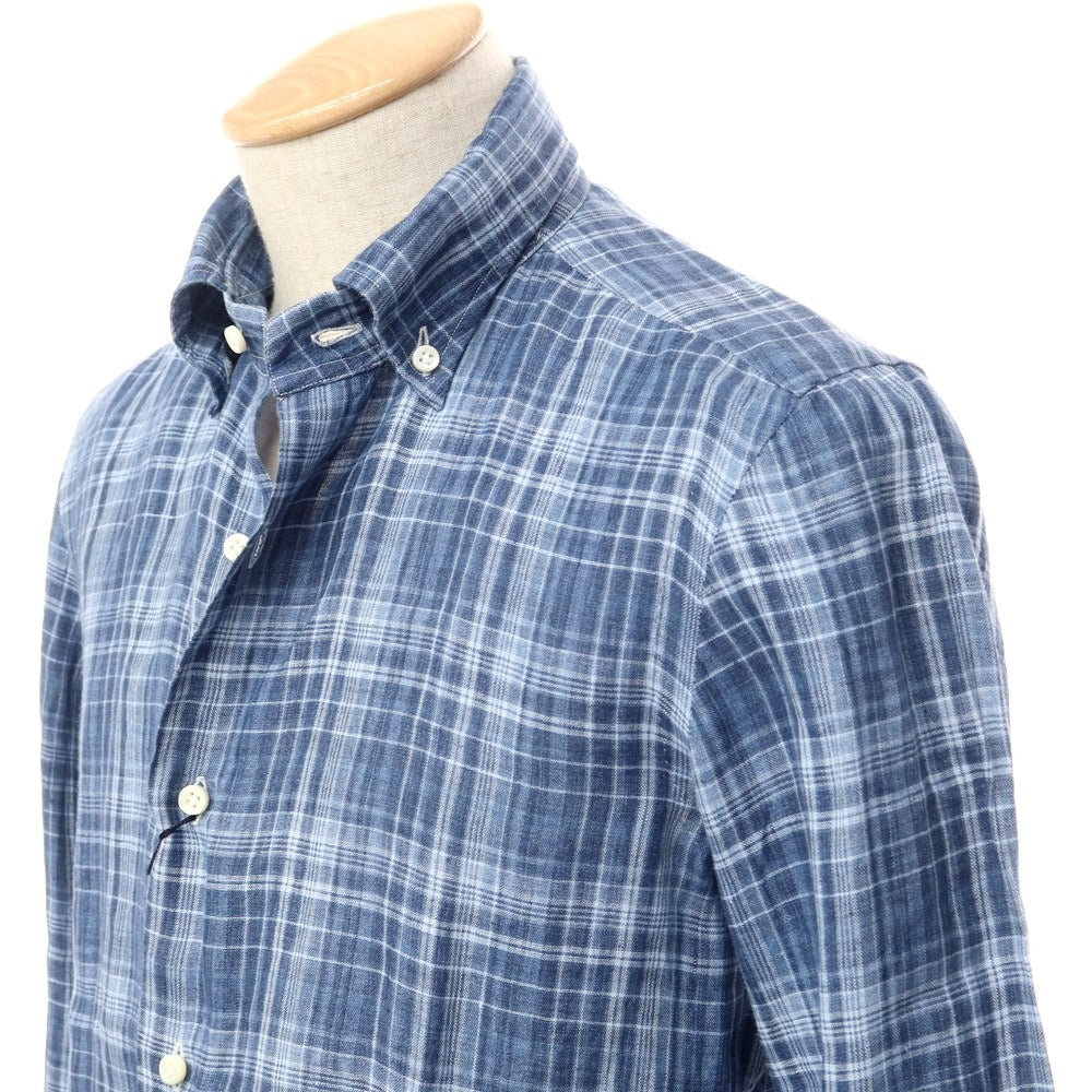 [Used] [Unused] Vincenzo di Ruggiero Linen Check BD Shirt Navy [Size 38] [NVY] [S/S] [Condition Rank S] [Men&