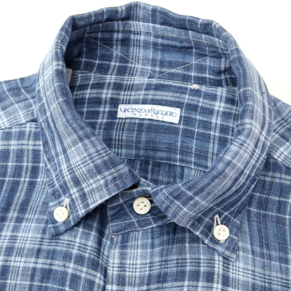 [Used] [Unused] Vincenzo di Ruggiero Linen Check BD Shirt Navy [Size 38] [NVY] [S/S] [Condition Rank S] [Men&