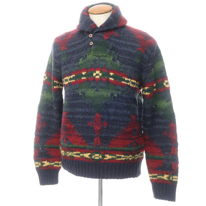 [Used] Polo Ralph Lauren HAND KNIT Low gauge wool silk linen shawl collar knit Navy x red [Size M] [NVY] [A/W] [Condition rank B] ​​[Men&
