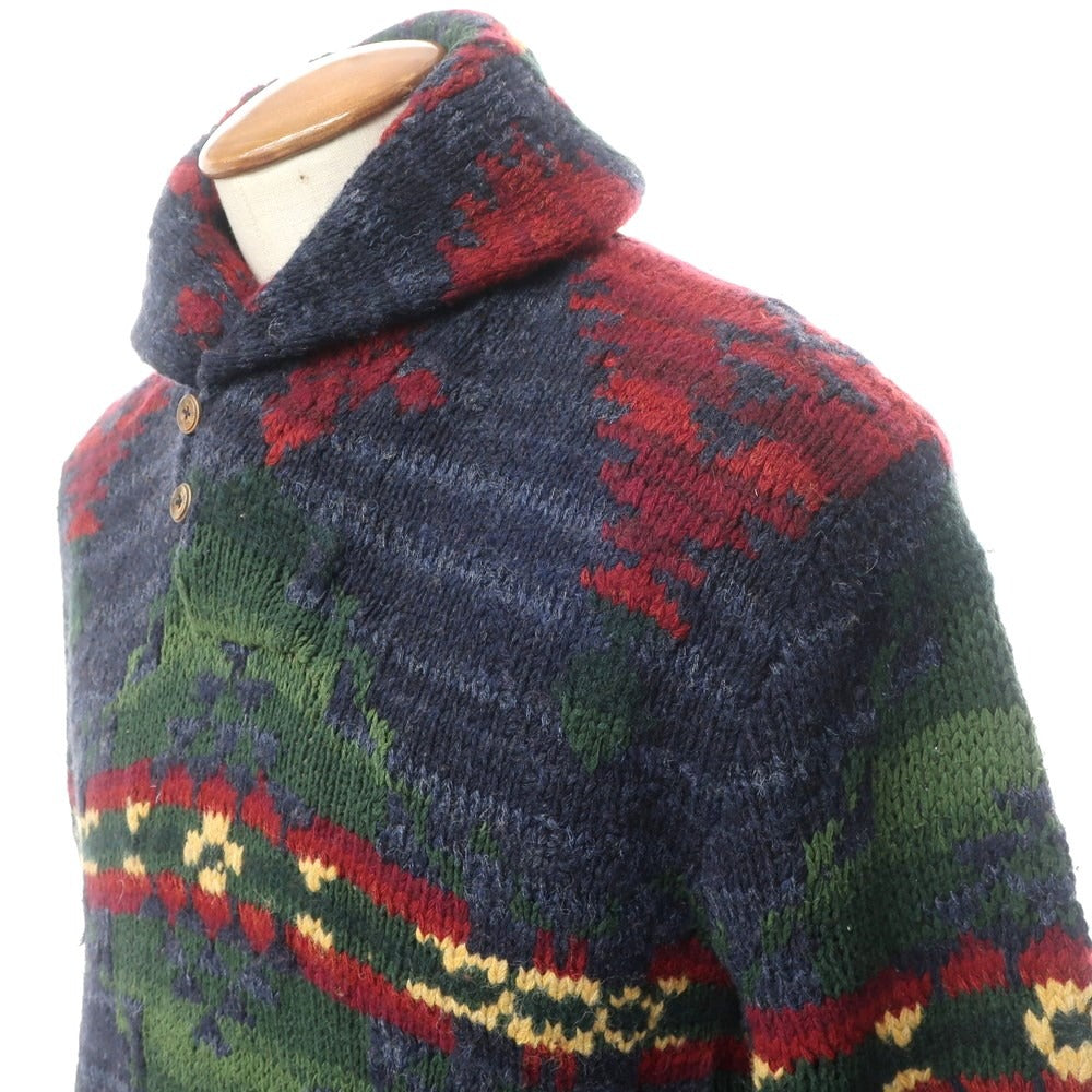 【中古】ポロ ラルフローレン Polo Ralph Lauren HAND KNIT ローゲージウールシルクリネン ショールカラーニット ネイビーxレッド【サイズM】【NVY】【A/W】【状態ランクB】【メンズ】【768980】 BPD