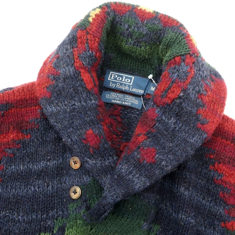 [Used] Polo Ralph Lauren HAND KNIT Low gauge wool silk linen shawl collar knit Navy x red [Size M] [NVY] [A/W] [Condition rank B] ​​[Men&