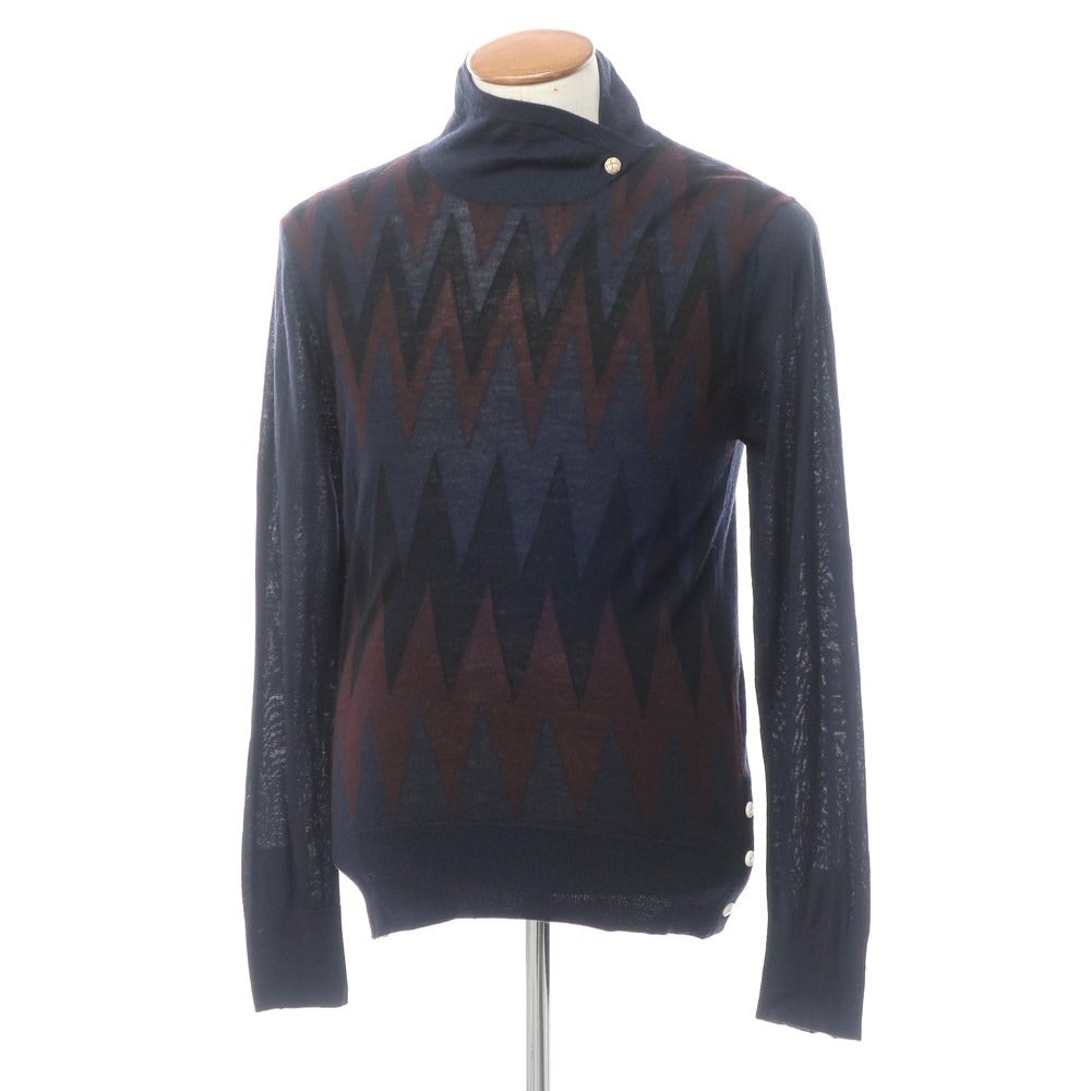 [Used] [Unused] Tim. High gauge wool pullover knit Navy x dark burgundy [Size 2] [NVY] [A/W] [Condition rank S] [Men&