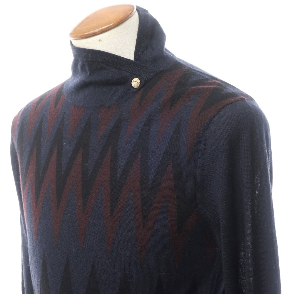 [Used] [Unused] Tim. High gauge wool pullover knit Navy x dark burgundy [Size 2] [NVY] [A/W] [Condition rank S] [Men&