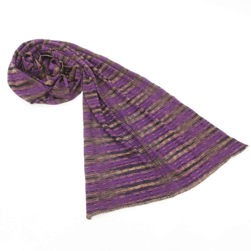 [Used] [Unused] Missoni Wool Nylon Argyle Border Stole Purple x Brown Beige [PUP] [A/W] [Condition Rank S] [Men&