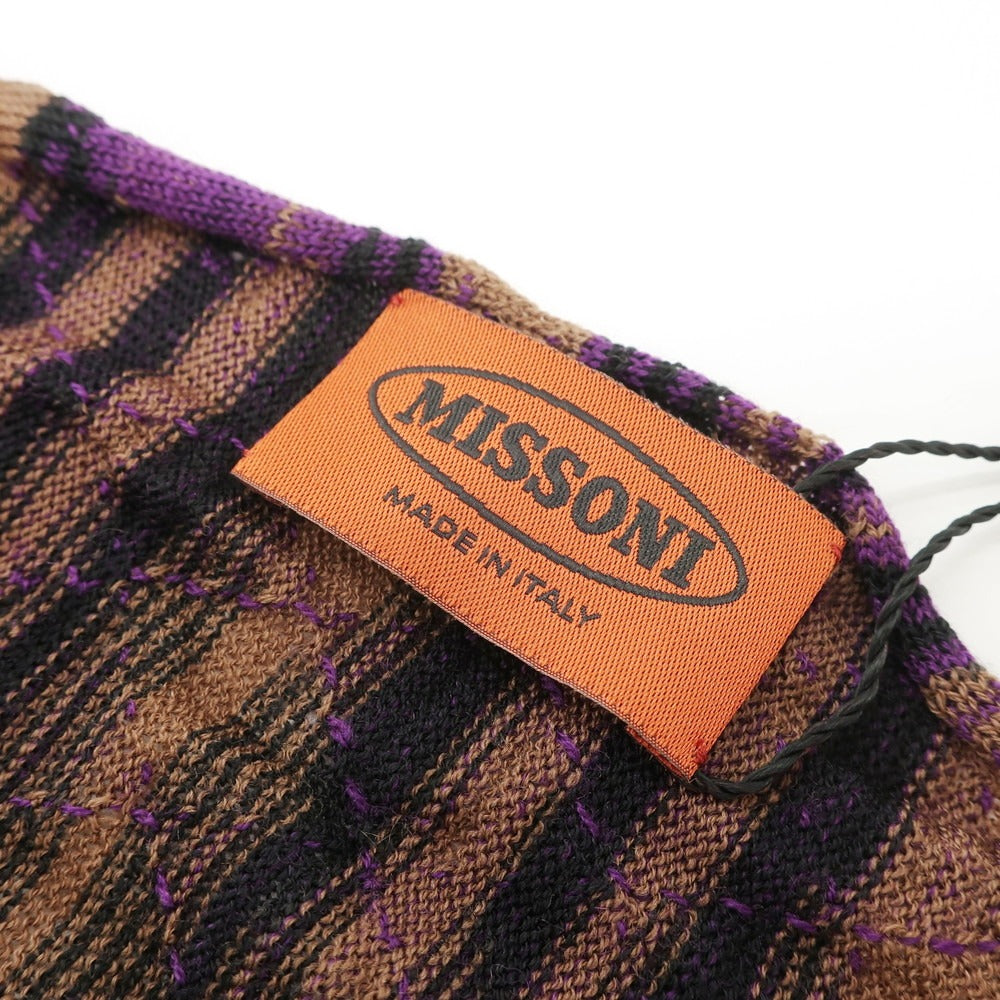 [Used] [Unused] Missoni Wool Nylon Argyle Border Stole Purple x Brown Beige [PUP] [A/W] [Condition Rank S] [Men&