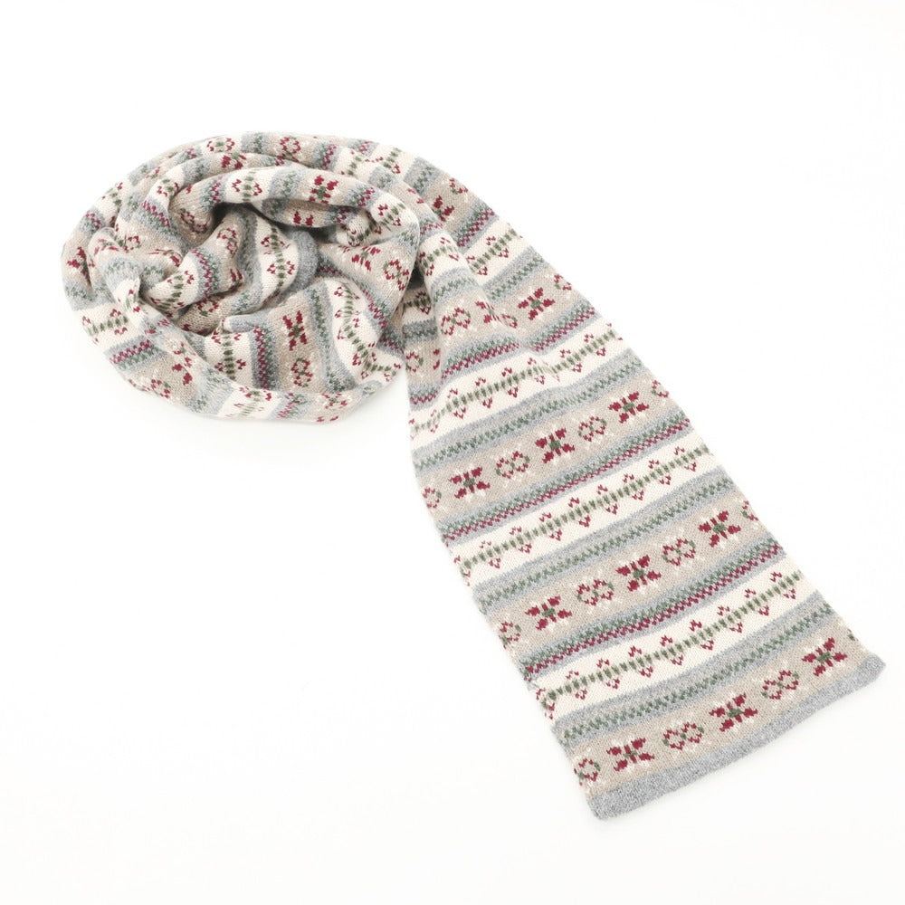 【中古】インバーアラン INVERALLAN ウール ノルディック柄 マフラー ベージュxワインレッド【BEI】【A/W】【状態ランクB】【メンズ】【768977】 BPD