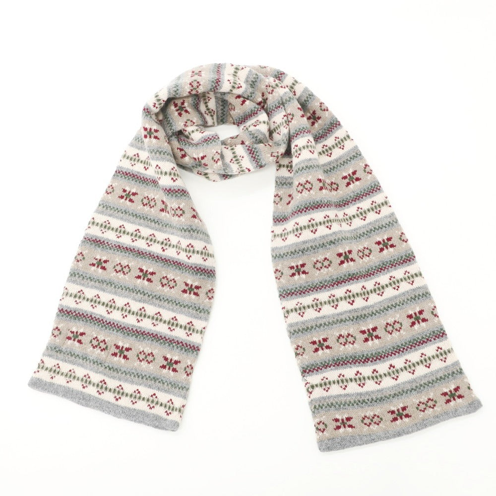 【中古】インバーアラン INVERALLAN ウール ノルディック柄 マフラー ベージュxワインレッド【BEI】【A/W】【状態ランクB】【メンズ】【768977】 BPD