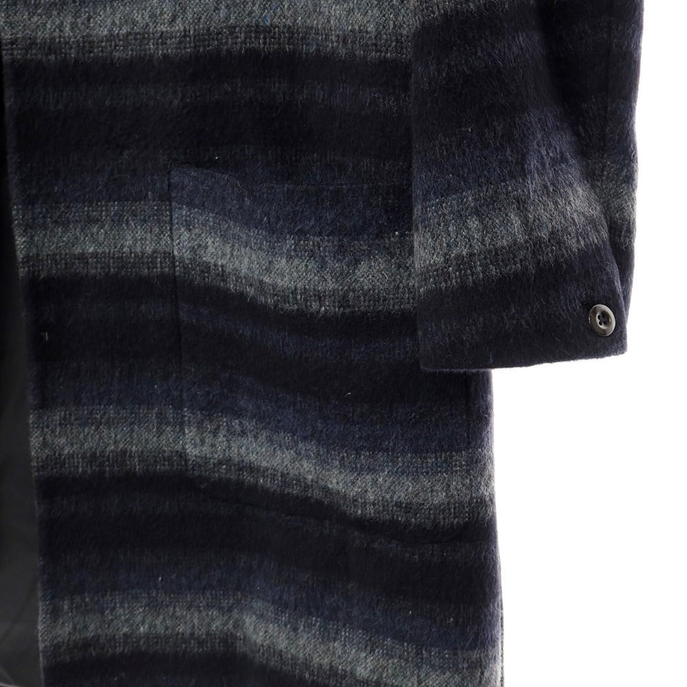 [Used] 417byEDIFICE Wool polyester striped collarless coat Navy x gray [Size M] [NVY] [A/W] [Condition rank B] ​​[Men&