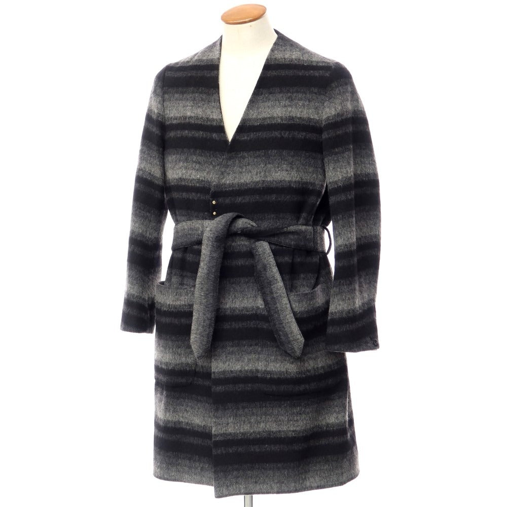 [Used] 417byEDIFICE Wool polyester striped collarless coat Gray x black [Size M] [GRY] [A/W] [Condition rank B] ​​[Men&