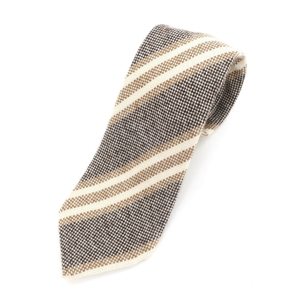【中古】エルメネジルドゼニア Ermenegildo Zegna ストライプ 3つ折り カシミヤウール ネクタイ ブラウン【BRW】【A/W】【状態ランクB】【メンズ】【768971】 BPD