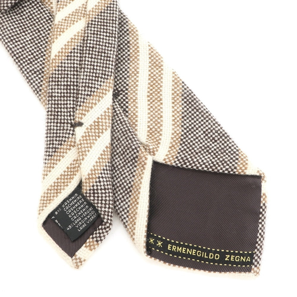 [Used] Ermenegildo Zegna Striped 3-fold Cashmere Wool Tie Brown [BRW] [A/W] [Condition Rank B] ​​[Men&