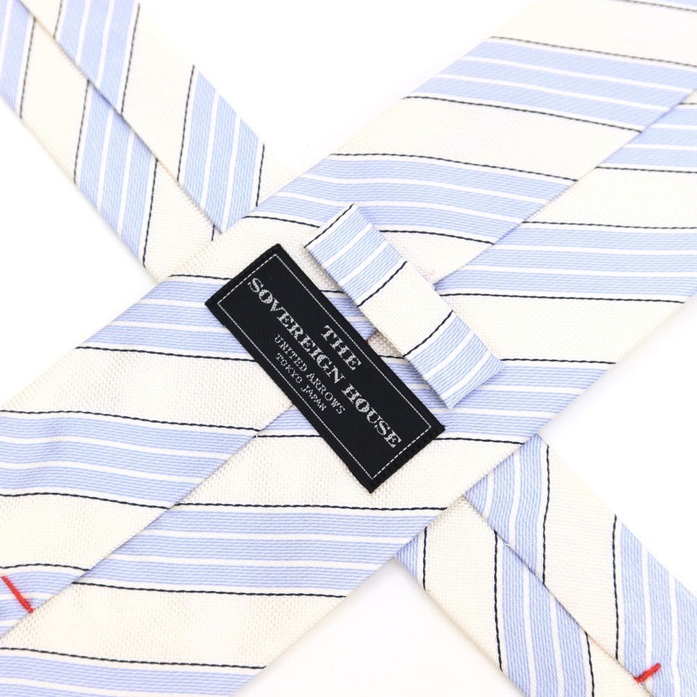 [Used] SOVEREIGN Striped Tri-Fold Silk Necktie by Atelier F&amp;amp;B White x Light Blue [WHT] [S/S/A/W] [Condition Rank B] ​​[Men&