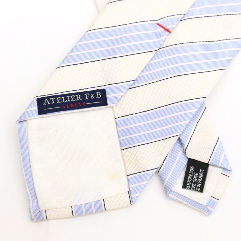 [Used] SOVEREIGN Striped Tri-Fold Silk Necktie by Atelier F&amp;amp;B White x Light Blue [WHT] [S/S/A/W] [Condition Rank B] ​​[Men&