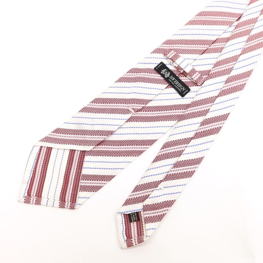 [Used] SOVEREIGN Striped Tri-Fold Silk Tie White x Red [WHT] [S/S/A/W] [Condition Rank A] [Men&