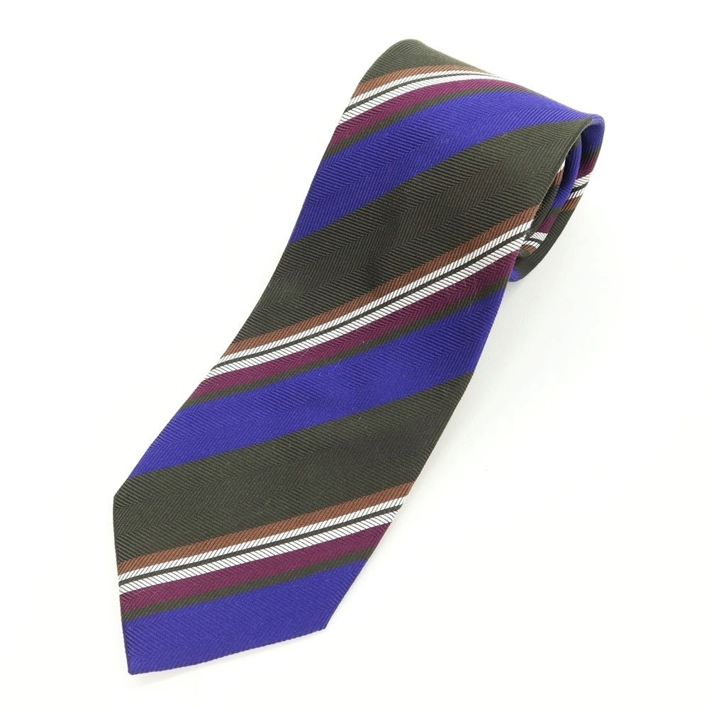 [Used] Stefano Bigi Striped Tri-Fold Silk Tie Dark Green x Purple [GRN] [S/S/A/W] [Condition Rank A] [Men&