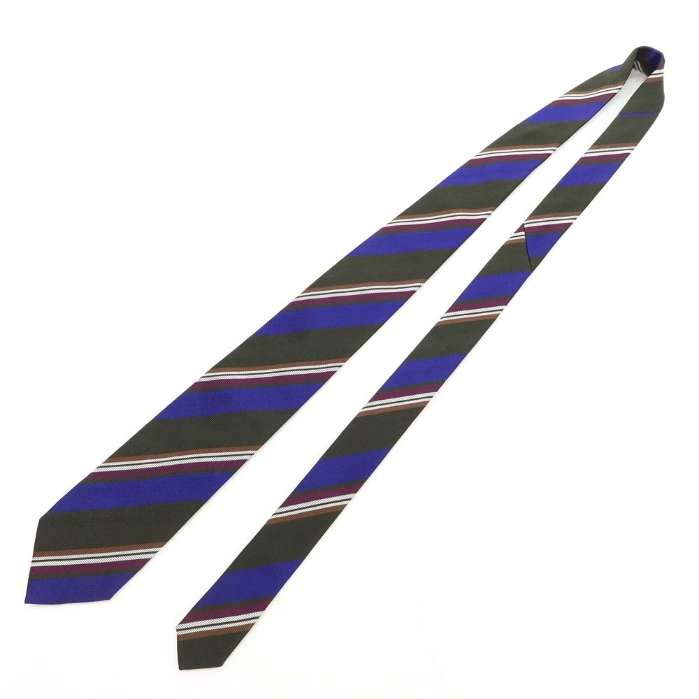 [Used] Stefano Bigi Striped Tri-Fold Silk Tie Dark Green x Purple [GRN] [S/S/A/W] [Condition Rank A] [Men&