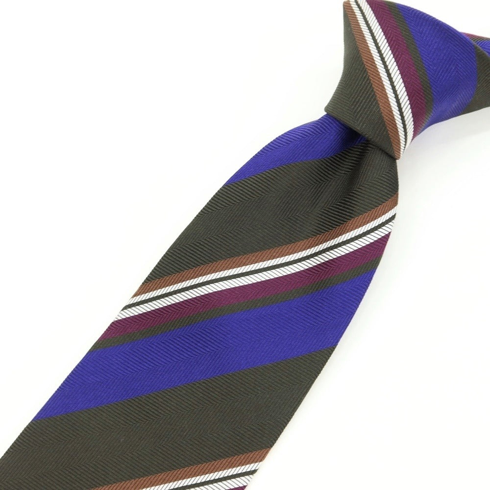 [Used] Stefano Bigi Striped Tri-Fold Silk Tie Dark Green x Purple [GRN] [S/S/A/W] [Condition Rank A] [Men&