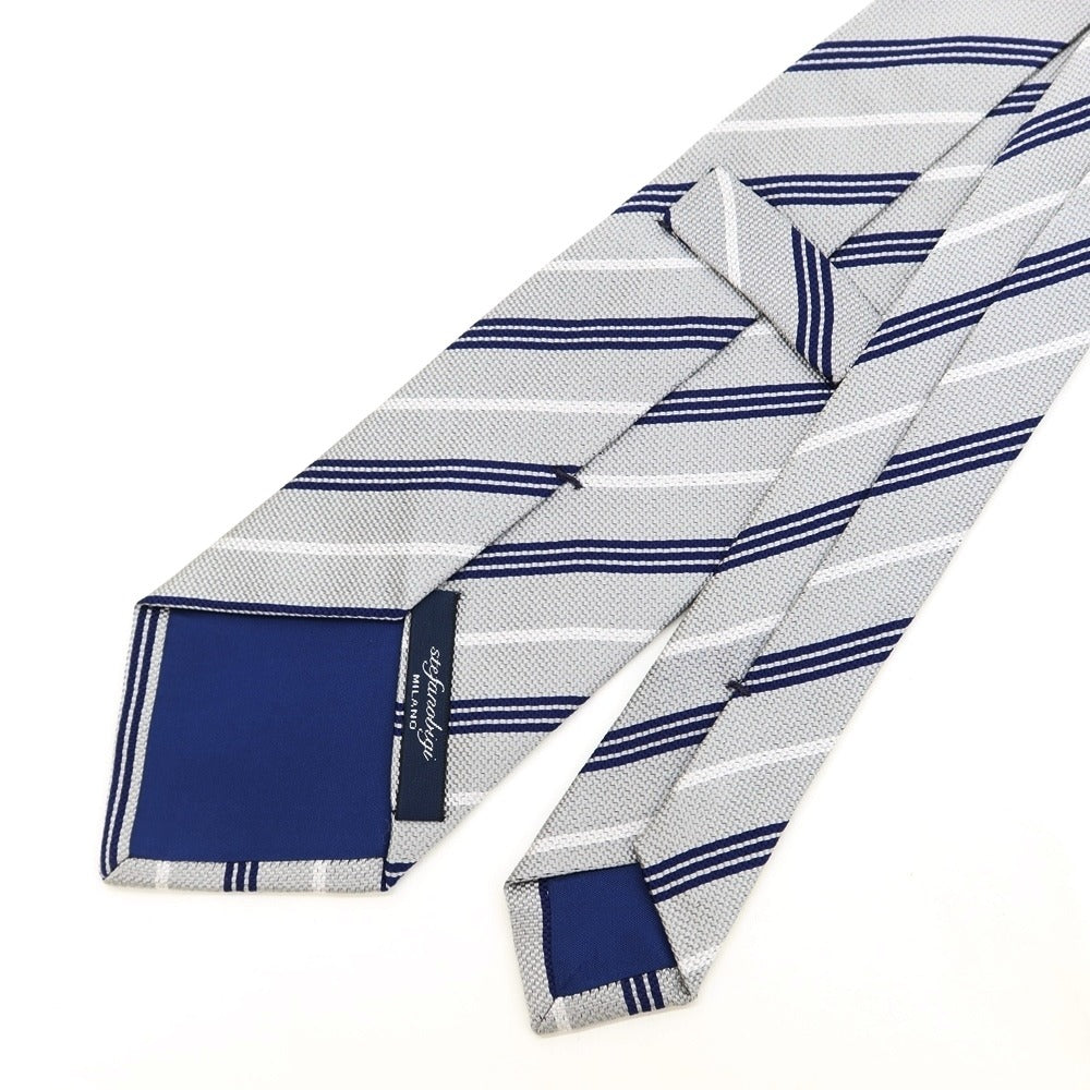 [Used] Stefano Bigi stefano bigi striped 3-fold silk tie light gray x navy [GRY] [S/S/A/W] [Condition rank B] ​​[Men&