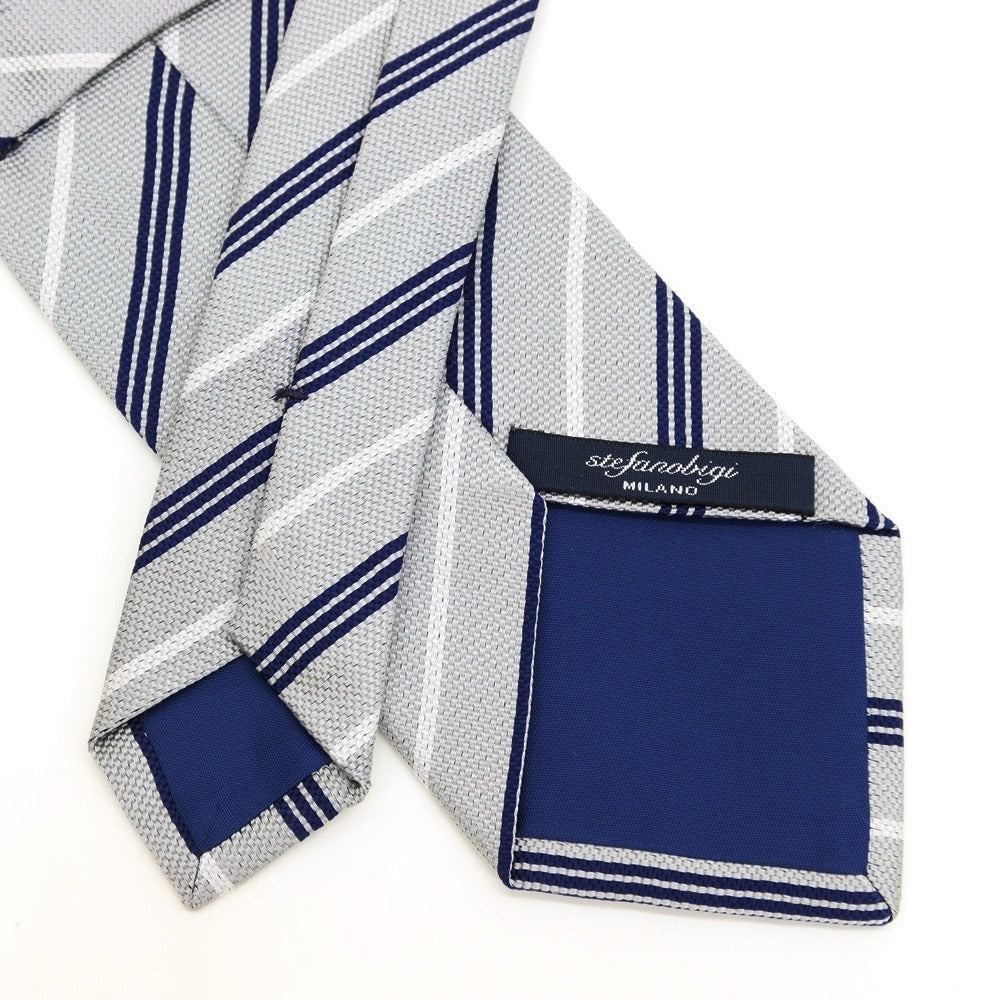 [Used] Stefano Bigi stefano bigi striped 3-fold silk tie light gray x navy [GRY] [S/S/A/W] [Condition rank B] ​​[Men&