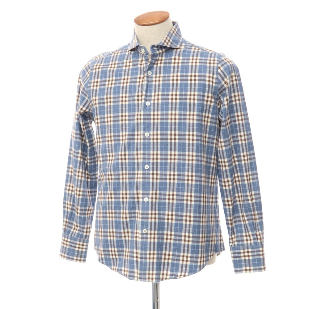 [Used] CIT LUXURY Cotton Check Horizontal Collar Shirt Casual Shirt Blue x Brown x White [Size 39] [BLU] [S/S/A/W] [Condition Rank B] ​​[Men&