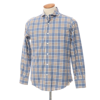 [Used] CIT LUXURY Cotton Check Horizontal Collar Shirt Casual Shirt Blue x Brown x White [Size 39] [BLU] [S/S/A/W] [Condition Rank B] ​​[Men&