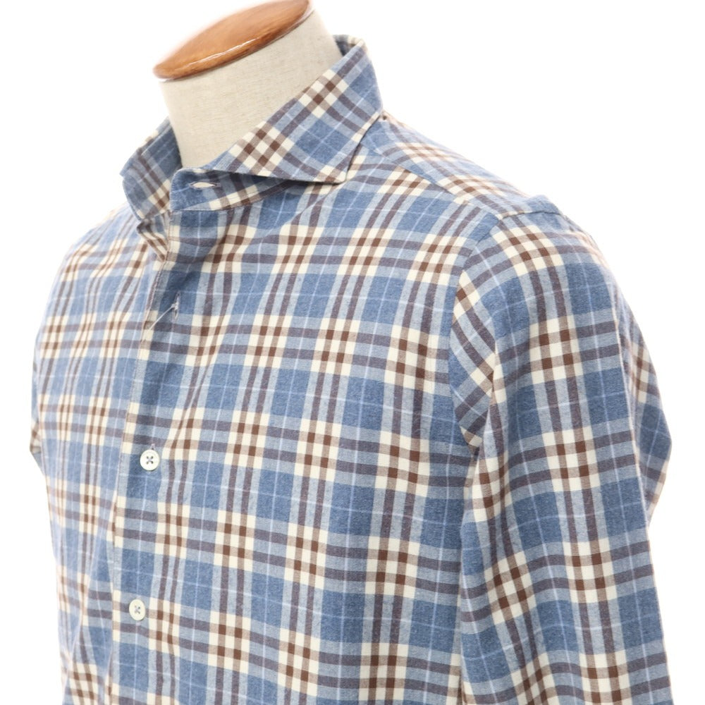 [Used] CIT LUXURY Cotton Check Horizontal Collar Shirt Casual Shirt Blue x Brown x White [Size 39] [BLU] [S/S/A/W] [Condition Rank B] ​​[Men&