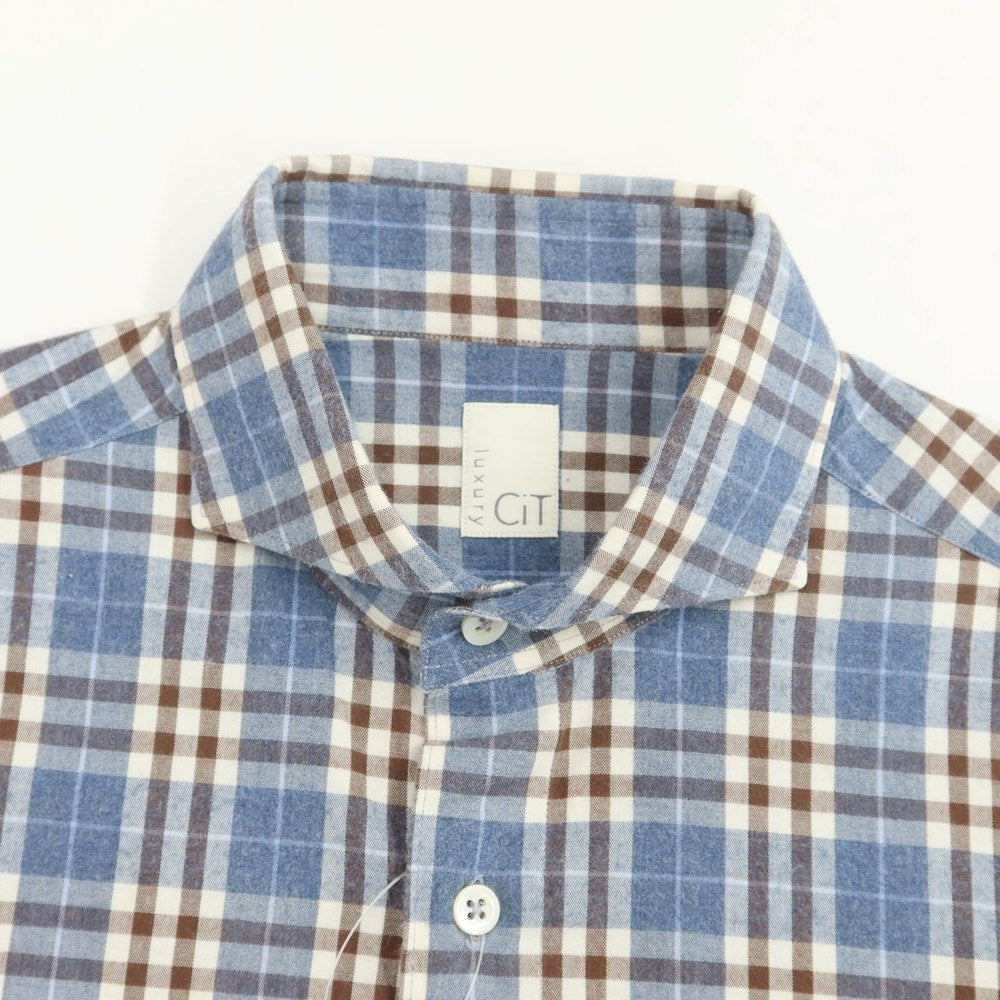 [Used] CIT LUXURY Cotton Check Horizontal Collar Shirt Casual Shirt Blue x Brown x White [Size 39] [BLU] [S/S/A/W] [Condition Rank B] ​​[Men&