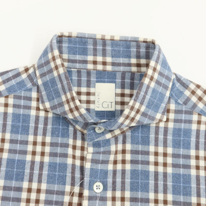[Used] CIT LUXURY Cotton Check Horizontal Collar Shirt Casual Shirt Blue x Brown x White [Size 39] [BLU] [S/S/A/W] [Condition Rank B] ​​[Men&