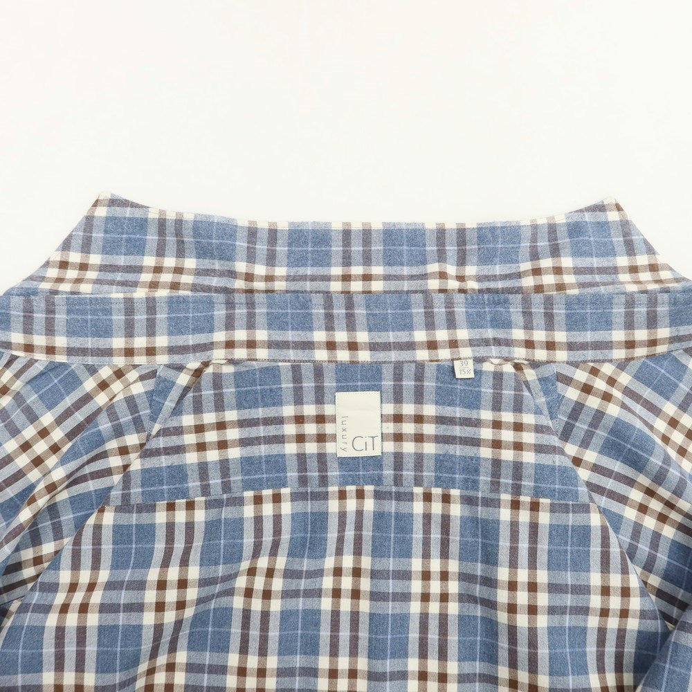 [Used] CIT LUXURY Cotton Check Horizontal Collar Shirt Casual Shirt Blue x Brown x White [Size 39] [BLU] [S/S/A/W] [Condition Rank B] ​​[Men&