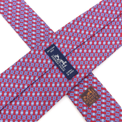 [Used] Hermes HERMES Printed Tri-Fold Silk Tie Red x Light Blue [RED] [S/S/A/W] [Condition Rank B] ​​[Men&